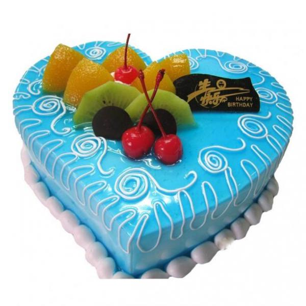 蓝色之恋---心形鲜奶水果蛋糕