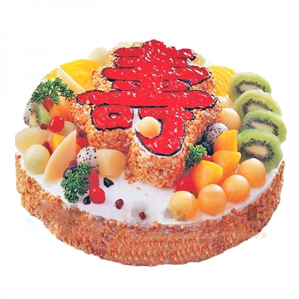 寿诞快乐---双层寿字造型祝寿水果蛋糕