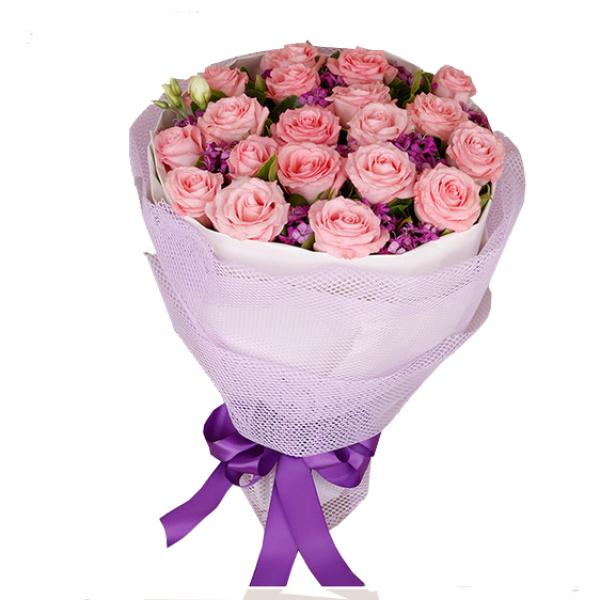 亲密无间--19枝粉色玫瑰