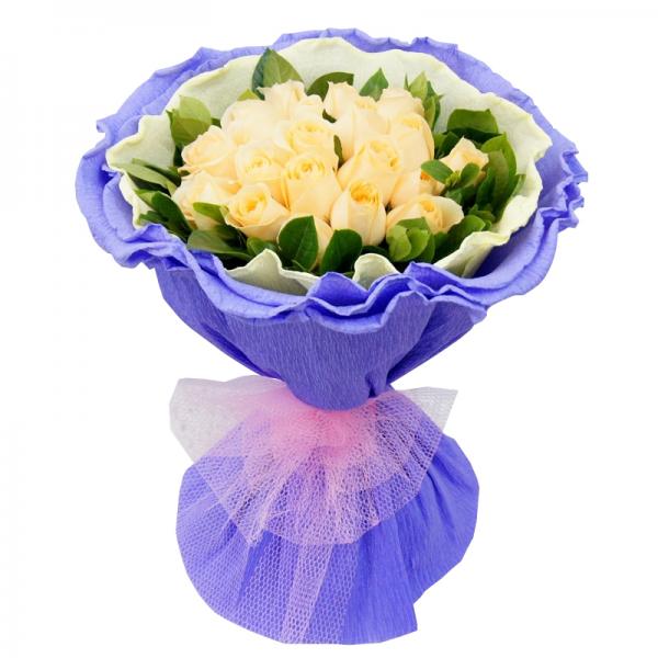 稳稳的幸福--19枝香槟玫瑰圆形花束