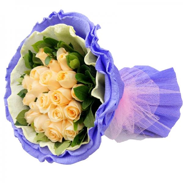 稳稳的幸福--19枝香槟玫瑰圆形花束