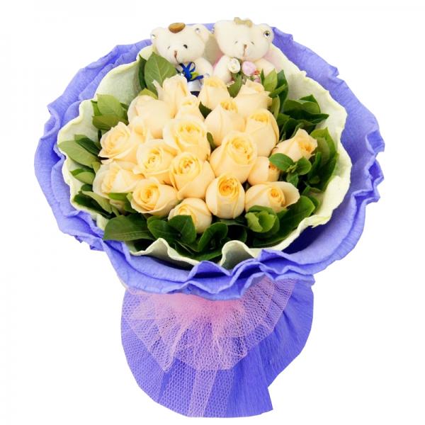 稳稳的幸福--19枝香槟玫瑰圆形花束