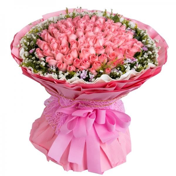 爱在满怀--99枝粉玫瑰圆形花束