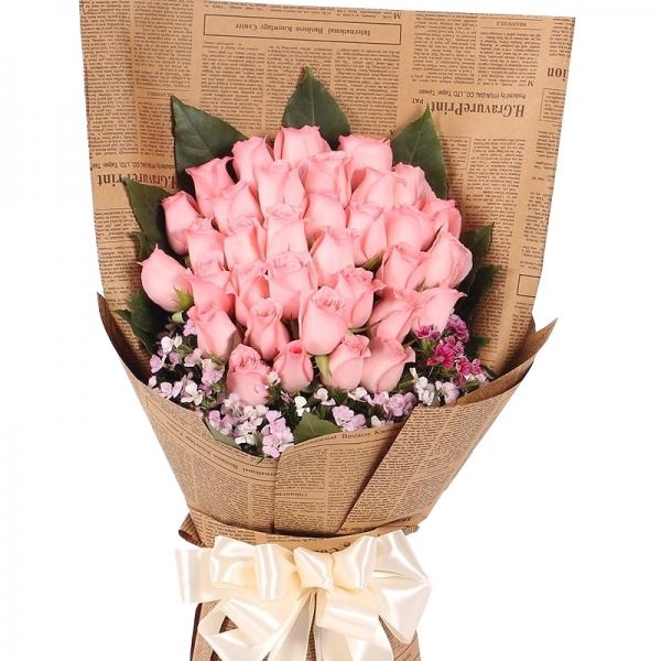 相携一生--33枝粉玫瑰，扇形花束
