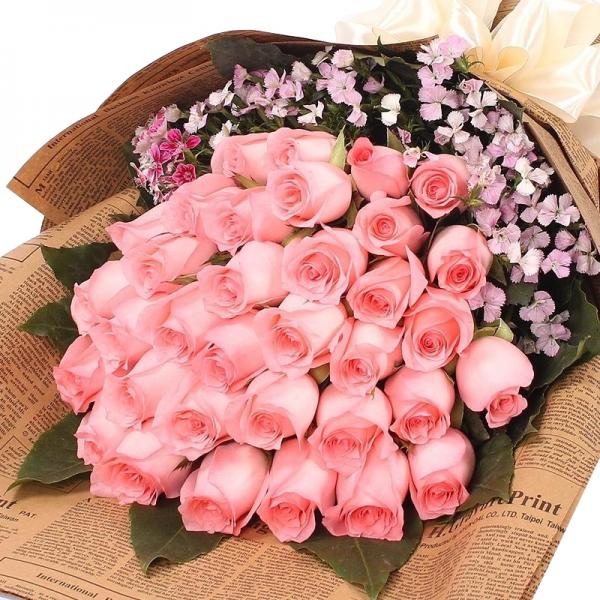 相携一生--33枝粉玫瑰，扇形花束