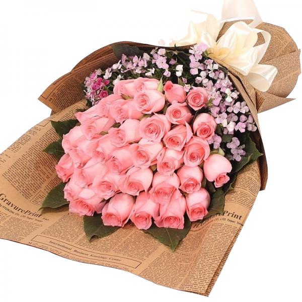 相携一生--33枝粉玫瑰，扇形花束