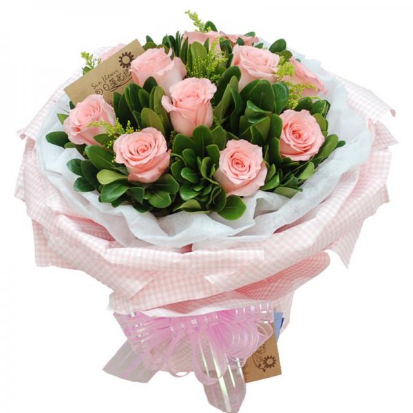 直抵心田的爱--11枝粉玫瑰圆形花束