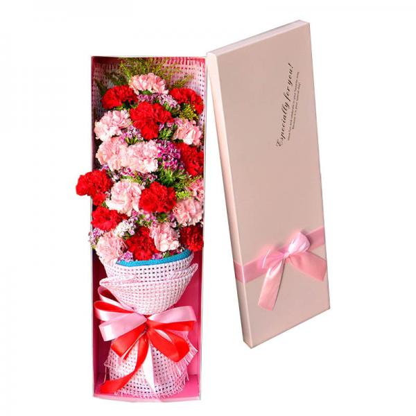 伟大的爱--红色、粉色康乃馨共19枝，礼盒花束